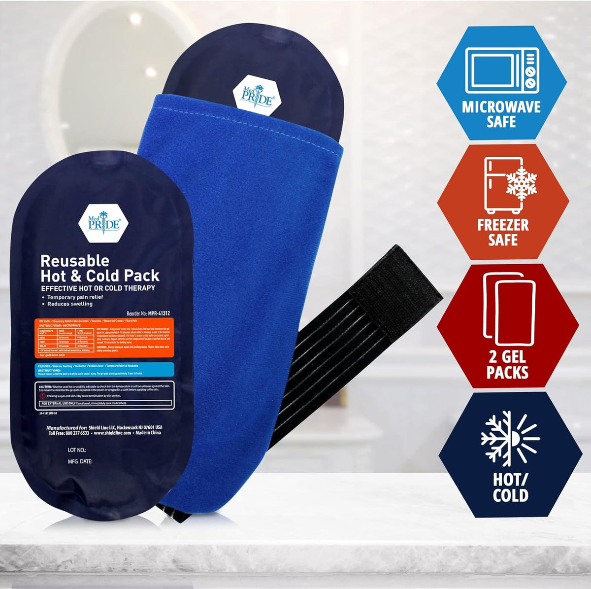 MedPride Reusable Hot and Cold Packs Set - 10.4" x 5.3" w/Sleeve & Belt - 24 bxs/cs. MedPride Reusable Hot and Cold Packs Set - 10.4" x 5.3" w/Sleeve & Belt - 24 bxs/cs.