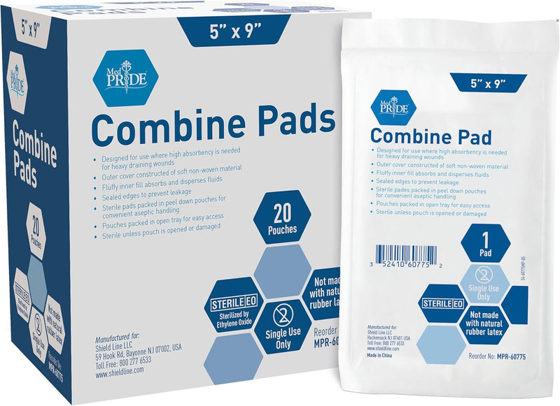 MedPride Sterile Abdominal- ABD Combine Pads,5x9 Inches | For Heavy Draining Wounds, 20/Box, Case of 20 (400 Count) MedPride Sterile Abdominal- ABD Combine Pads,5x9 Inches | For Heavy Draining Wounds, 20/Box, Case of 20 (400 Count)