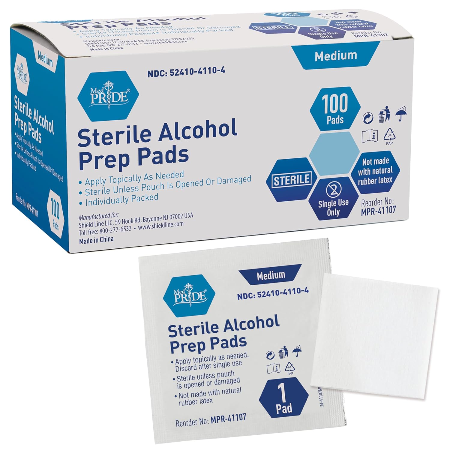 MedPride Sterile Alcohol Prep Pads - Medium - 100 pads, Case of 20 ( 2000 count) MedPride Sterile Alcohol Prep Pads - Medium - 100 pads, Case of 20 ( 2000 count)