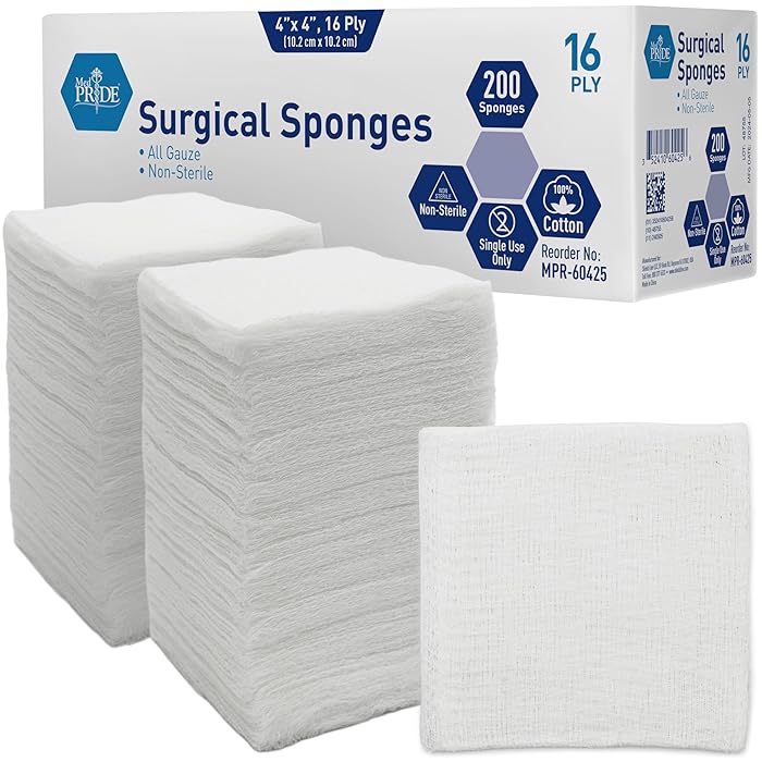Medpride All Gauze Surgical Sponge Non-Sterile - 4”x 4”, 16-ply Extra Absorbent Sponges, 200/Box, Case of 10 (2,000 Count) Medpride All Gauze Surgical Sponge Non-Sterile - 4”x 4”, 16-ply Extra Absorbent Sponges, 200/Box, Case of 10 (2,000 Count)