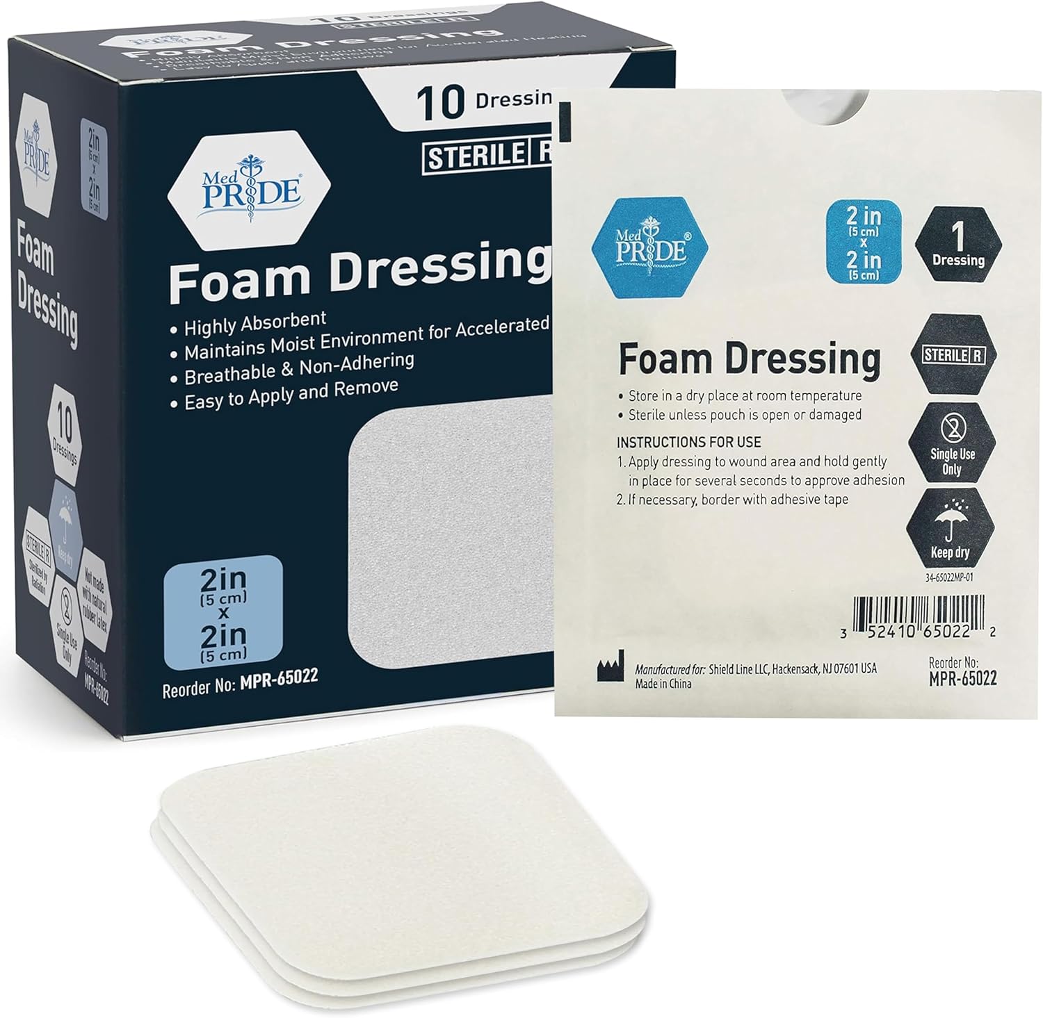 Medpride Foam Dressings 2"x2'' - Sterile, Hydrophilic, Highly Absorbent- Soft, Non-Adhesive Pads, 10/Pack, Case of 20 (200 Count) Medpride Foam Dressings 2"x2'' - Sterile, Hydrophilic, Highly Absorbent- Soft, Non-Adhesive Pads, 10/Pack, Case of 20 (200 Count)