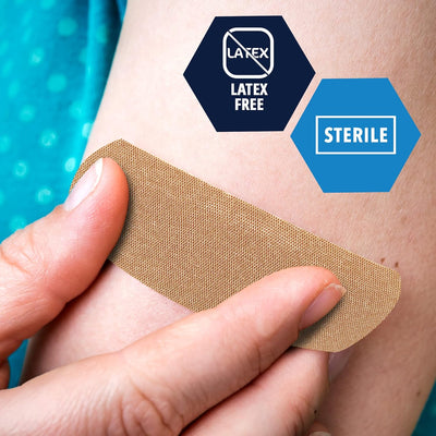 MedPride Sterile Fabric Adhesive Bandages, 3/4'' x 3" First Aid Bandages Coated with Hypoallergenic Adhesive & Non-Stick Pad - 100/Box, Case of 24 (2400 Count) MedPride Sterile Fabric Adhesive Bandages, 3/4'' x 3" First Aid Bandages Coated with Hypoallergenic Adhesive & Non-Stick Pad - 100/Box, Case of 24 (2400 Count)