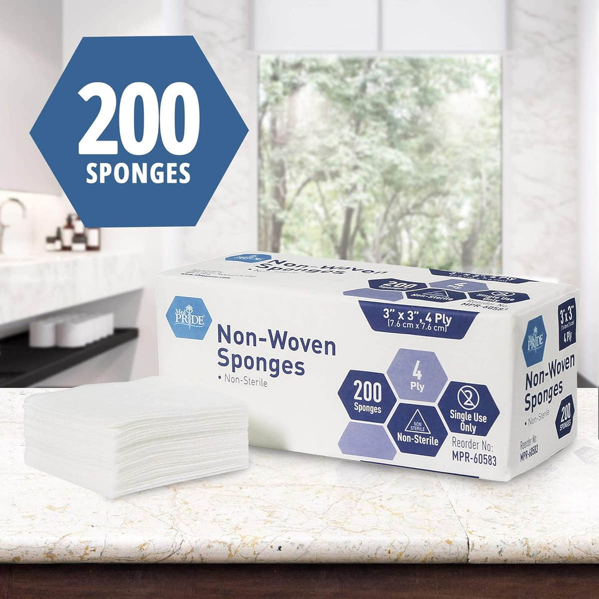 MedPride Non-Woven Surgical Sponges, First Aid Wound Care Dressing Sponge Non-Sterile - 3"x3" - 4 Ply, 200/Box, Case of 20 (4000 Count) MedPride Non-Woven Surgical Sponges, First Aid Wound Care Dressing Sponge Non-Sterile - 3"x3" - 4 Ply, 200/Box, Case of 20 (4000 Count)