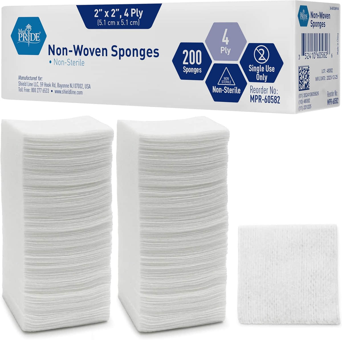 MedPride Non-Woven Surgical Sponges, First Aid Wound Care Dressing Sponge Non-Sterile - 2"x2" - 4 Ply, 200/Box, Case of 20 (4000 Count) MedPride Non-Woven Surgical Sponges, First Aid Wound Care Dressing Sponge Non-Sterile - 2"x2" - 4 Ply, 200/Box, Case of 20 (4000 Count)