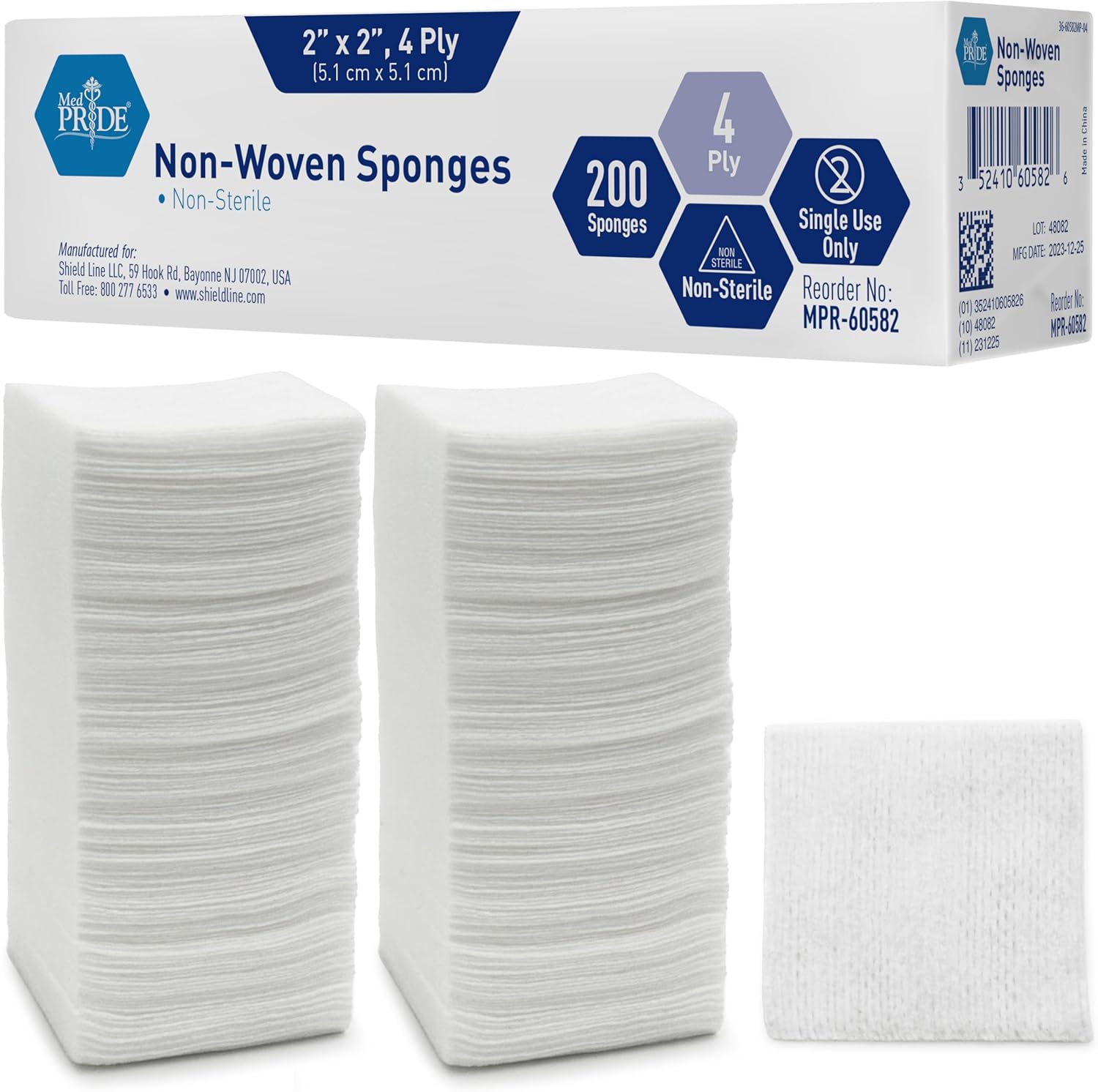 MedPride Non-Woven Surgical Sponges, First Aid Wound Care Dressing Sponge Non-Sterile - 2"x2" - 4 Ply, 200/Box, Case of 20 (4000 Count) MedPride Non-Woven Surgical Sponges, First Aid Wound Care Dressing Sponge Non-Sterile - 2"x2" - 4 Ply, 200/Box, Case of 20 (4000 Count)