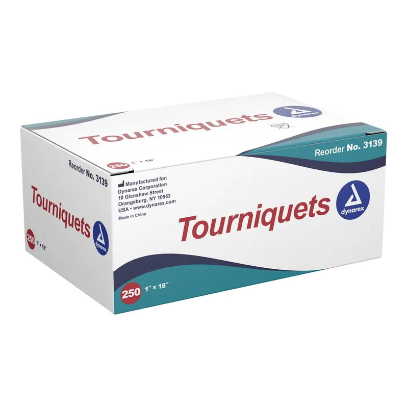 Dynarex Tourniquets - Latex Free, 1" x 18", Blue, 250ea/bx, 10bxs/cs (2500 Count) Dynarex Tourniquets - Latex Free, 1" x 18", Blue, 250ea/bx, 10bxs/cs (2500 Count)