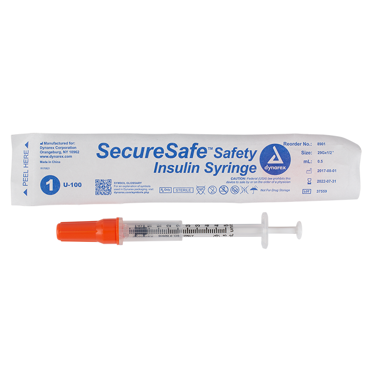 Dynarex SecureSafe Safety Insulin Syringe - New Mechanism (500 Count) Dynarex SecureSafe Safety Insulin Syringe - New Mechanism (500 Count)