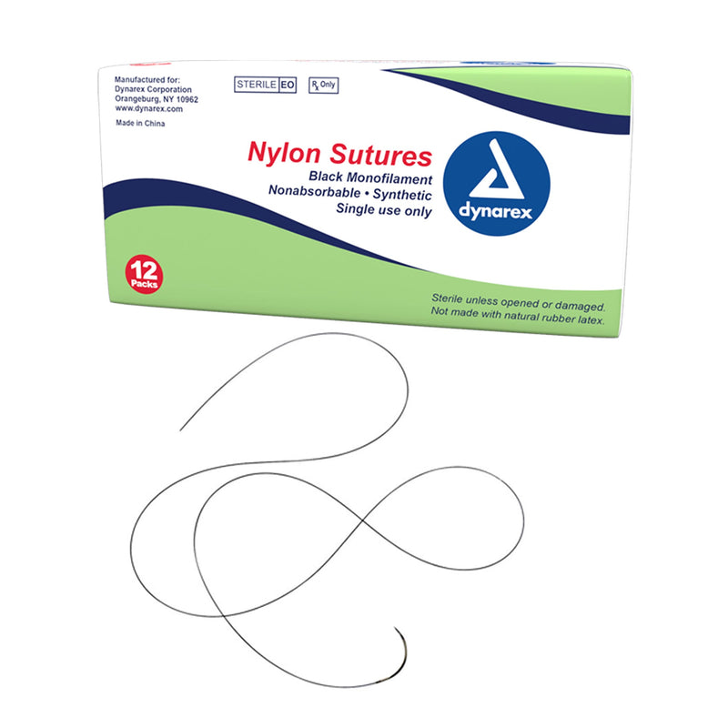 Dynarex Nylon Sutures-Non Absorbable - Synthetic (12 Count) Dynarex Nylon Sutures-Non Absorbable - Synthetic (12 Count)