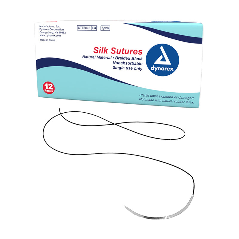Dynarex Braided Black Silk Sutures - Non Absorbable (12 Count) Dynarex Braided Black Silk Sutures - Non Absorbable (12 Count)