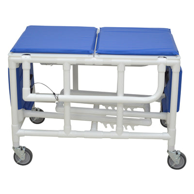 MJM International 920-FD-PAD Shower gurney with fold down head and foot section with closed cell water proof foam pad MJM International 920-FD-PAD Shower gurney with fold down head and foot section with closed cell water proof foam pad