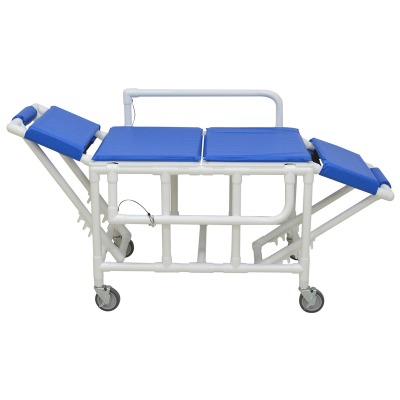 MJM International 920-FD-PAD Shower gurney with fold down head and foot section with closed cell water proof foam pad MJM International 920-FD-PAD Shower gurney with fold down head and foot section with closed cell water proof foam pad