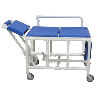 MJM International 920-FD-PAD Shower gurney with fold down head and foot section with closed cell water proof foam pad MJM International 920-FD-PAD Shower gurney with fold down head and foot section with closed cell water proof foam pad