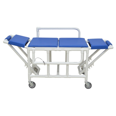 MJM International 920-FD-PAD Shower gurney with fold down head and foot section with closed cell water proof foam pad MJM International 920-FD-PAD Shower gurney with fold down head and foot section with closed cell water proof foam pad