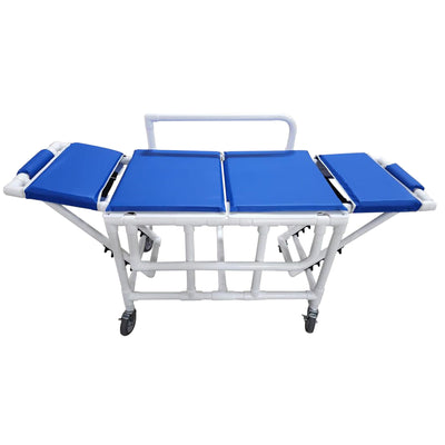 MJM International 920-FD-PAD Shower gurney with fold down head and foot section with closed cell water proof foam pad MJM International 920-FD-PAD Shower gurney with fold down head and foot section with closed cell water proof foam pad