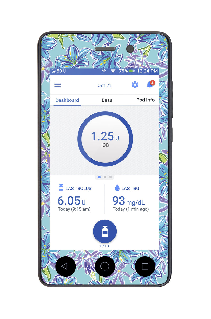 Azul Flowers Sticker for Omnipod DASH® PDM – Pump Peelz Azul Flowers Sticker for Omnipod DASH® PDM – Pump Peelz