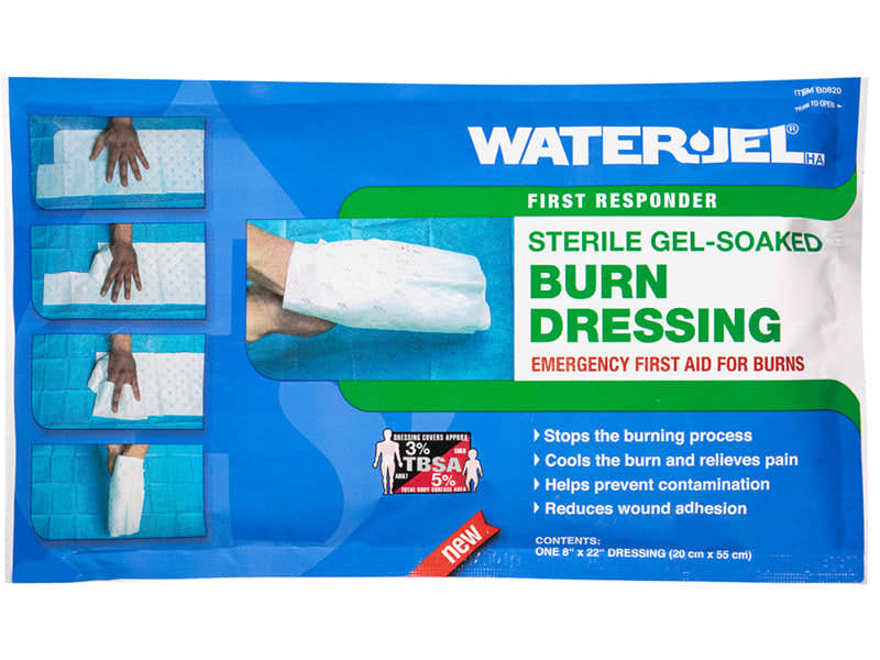 Water Jel First Responder Sterile Hand Dressing for Hand Burns - 8" x 22" (20 Dressings - 2 Cartons/10 Each) Water Jel First Responder Sterile Hand Dressing for Hand Burns - 8" x 22" (20 Dressings - 2 Cartons/10 Each)