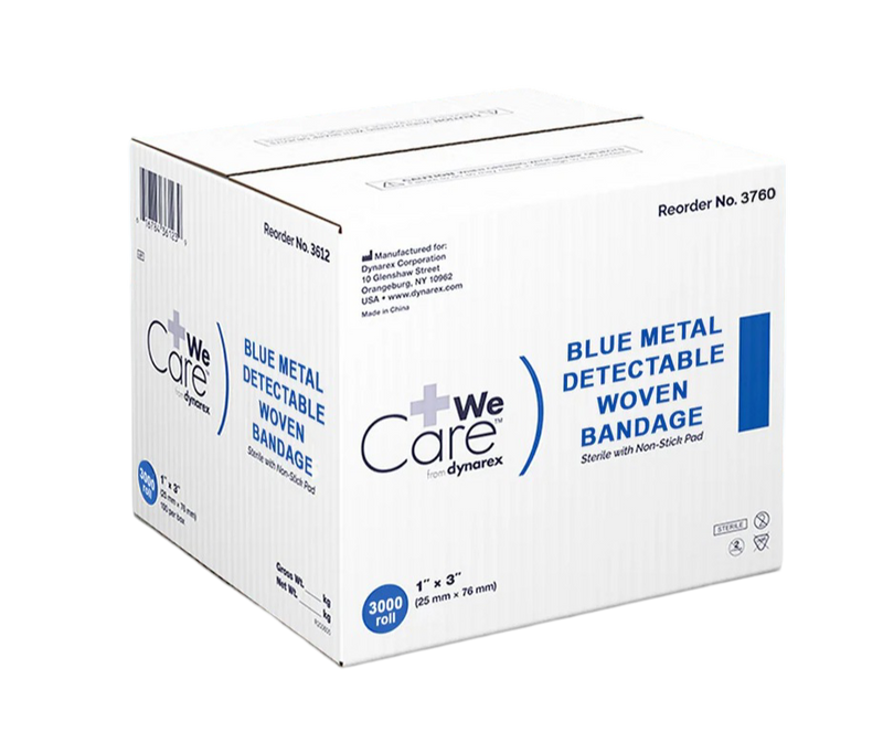 Dynarex Blue Metal Detectable Woven Bandage, 1" x 3" (3000 Count) Dynarex Blue Metal Detectable Woven Bandage, 1" x 3" (3000 Count)