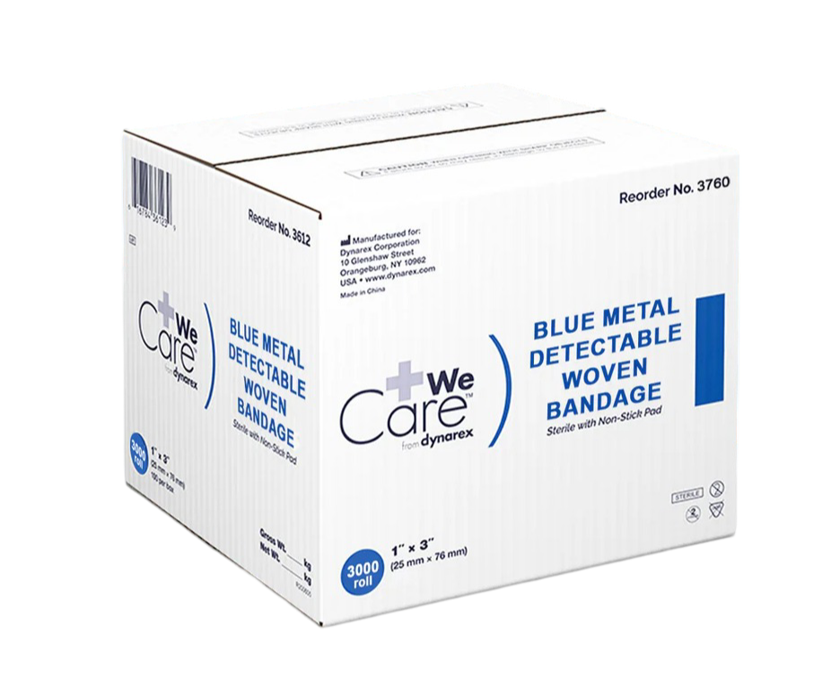 Dynarex Blue Metal Detectable Woven Bandage, 1" x 3" (3000 Count) Dynarex Blue Metal Detectable Woven Bandage, 1" x 3" (3000 Count)