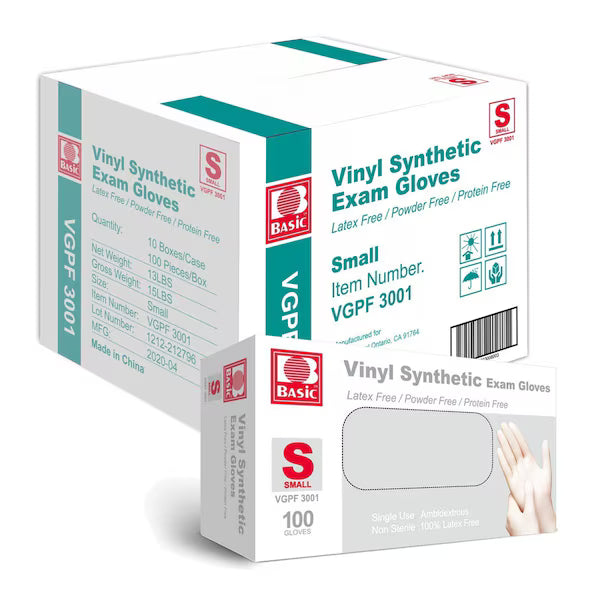 Basic Medical Disposable Vinyl Gloves Powder Free, Latex Free Clear 1000 count Basic Medical Disposable Vinyl Gloves Powder Free, Latex Free Clear 1000 count