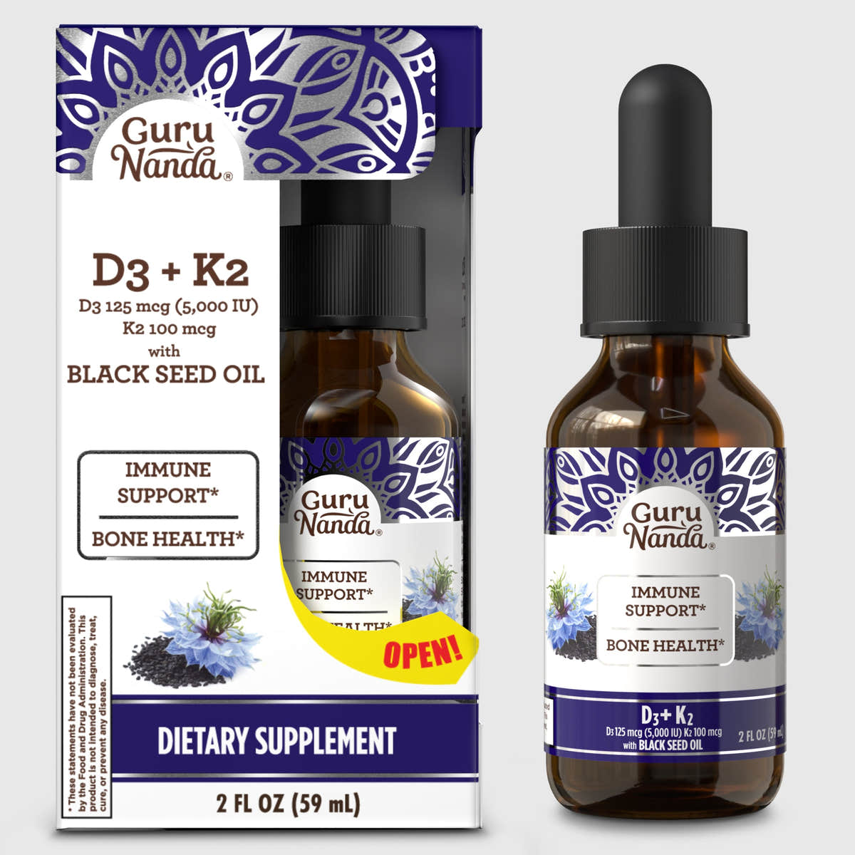 Natural Cold Pressed Black Seed Oil With Vitamin D3, K2, & E Natural Cold Pressed Black Seed Oil With Vitamin D3, K2, & E