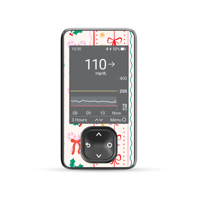 Holly Jolly Ribbon Dexcom G7 and G6 Touchscreen Receiver Sticker - Pump Peelz Holly Jolly Ribbon Dexcom G7 and G6 Touchscreen Receiver Sticker - Pump Peelz