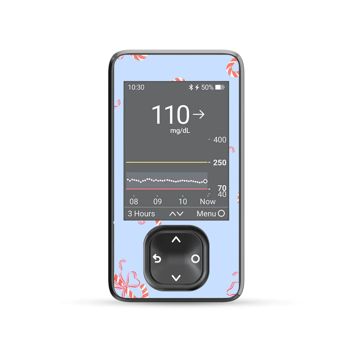 Candy Cane Lane Dexcom G7 and G6 Touchscreen Receiver Sticker - Pump Peelz Candy Cane Lane Dexcom G7 and G6 Touchscreen Receiver Sticker - Pump Peelz