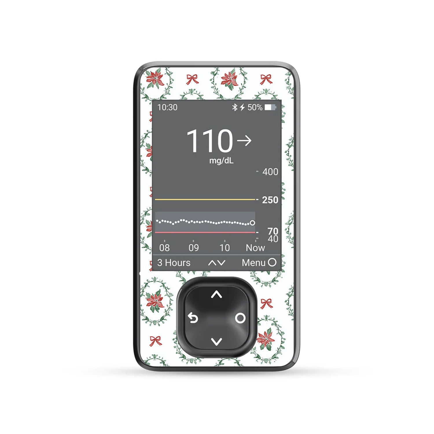 Poinsettia Parade Dexcom G7 and G6 Touchscreen Receiver Sticker - Pump Peelz Poinsettia Parade Dexcom G7 and G6 Touchscreen Receiver Sticker - Pump Peelz
