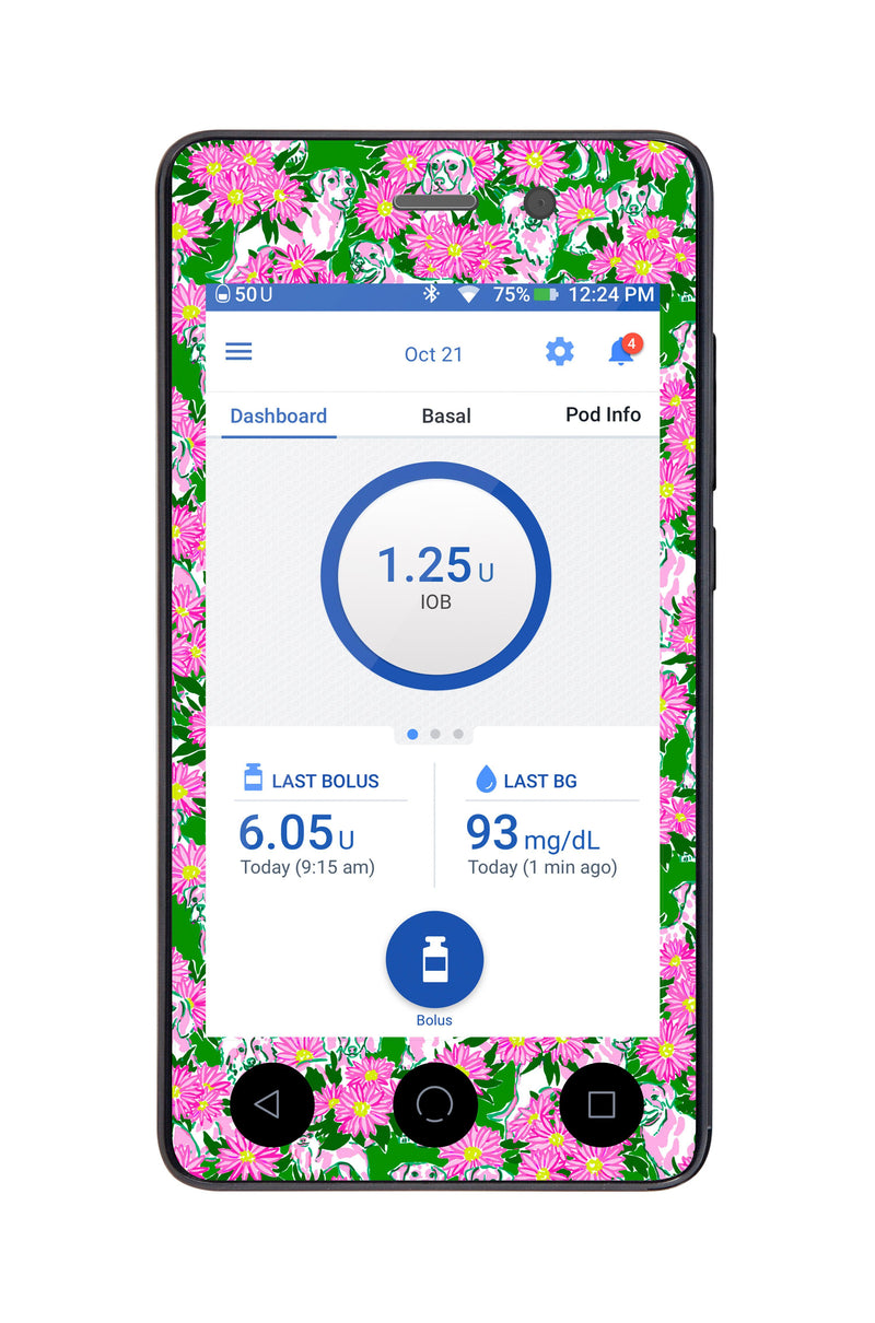 Dogs and Daisies Sticker for Omnipod DASH® PDM – Pump Peelz Dogs and Daisies Sticker for Omnipod DASH® PDM – Pump Peelz