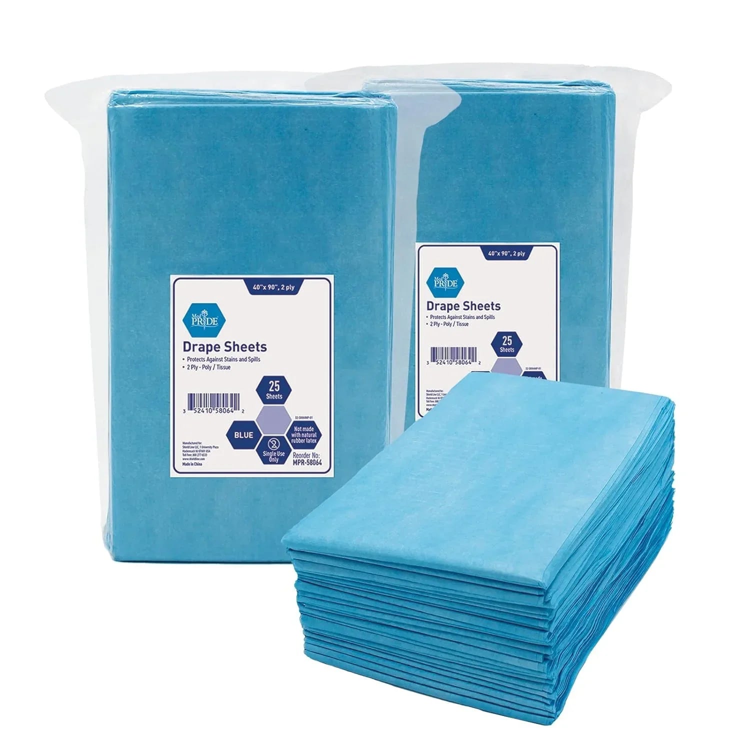 MedPride Disposable Drape Sheets, Blue - 40" x 90" - 2 ply - P/T - 25/Pack, Case of 2 (50 Count) MedPride Disposable Drape Sheets, Blue - 40" x 90" - 2 ply - P/T - 25/Pack, Case of 2 (50 Count)