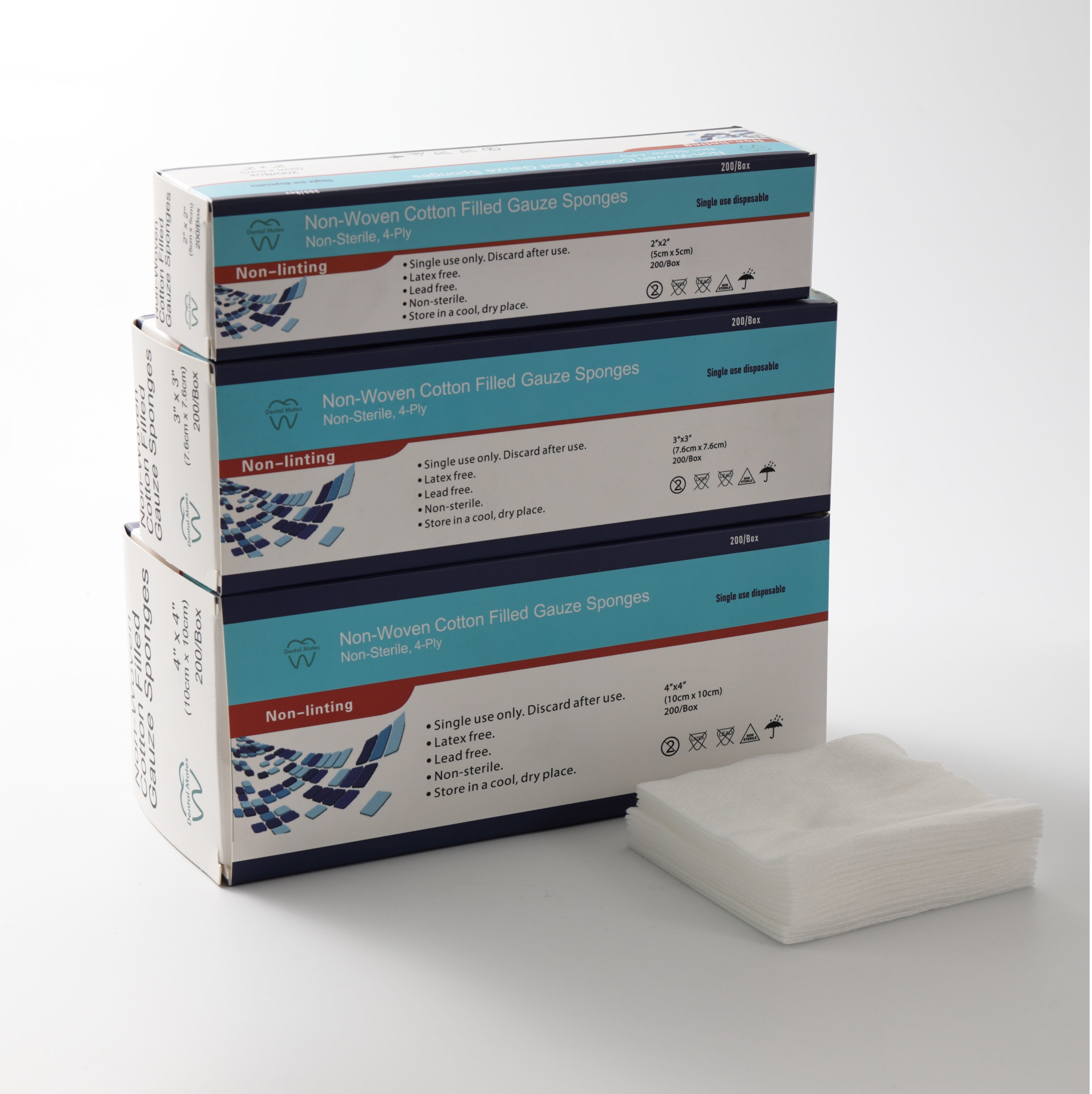 Non-Woven Sponge (Cotton Guaze) 200pcs per box 2“ x 2" , 3"x3" and 4" x 4" Non-Woven Sponge (Cotton Guaze) 200pcs per box 2“ x 2" , 3"x3" and 4" x 4"