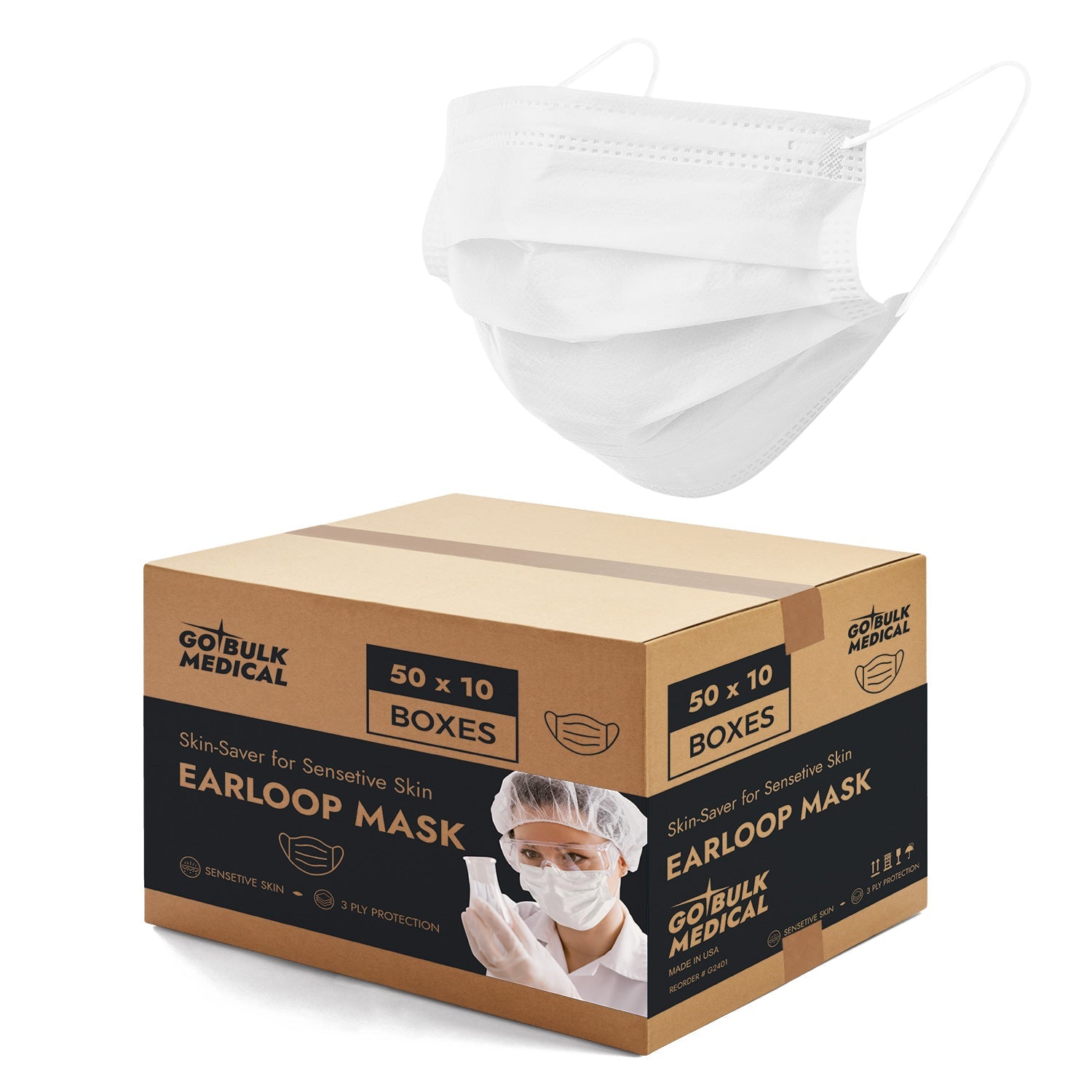 Sensitive Skin Earloop Masks 500 Count by Pro Gear - Made in the USA Sensitive Skin Earloop Masks 500 Count by Pro Gear - Made in the USA