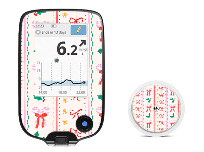 Holly Jolly Ribbon Freestyle Libre 2 Sticker - Pump Peelz Holly Jolly Ribbon Freestyle Libre 2 Sticker - Pump Peelz