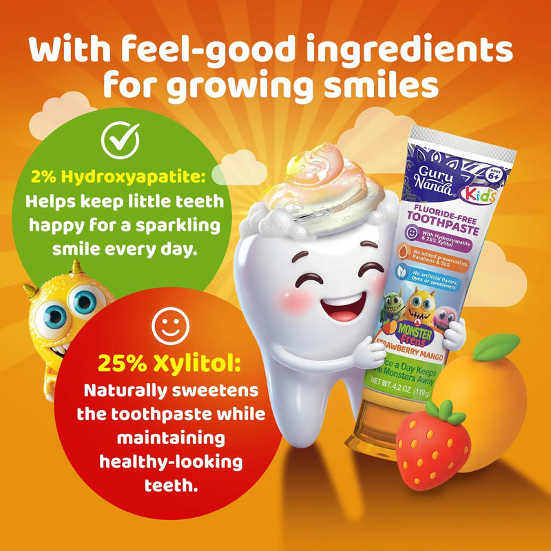 Kids Toothpaste with Xylitol & Hydroxyapatite, Strawberry Mango – 4.2 oz – 3 Pack Kids Toothpaste with Xylitol & Hydroxyapatite, Strawberry Mango – 4.2 oz – 3 Pack