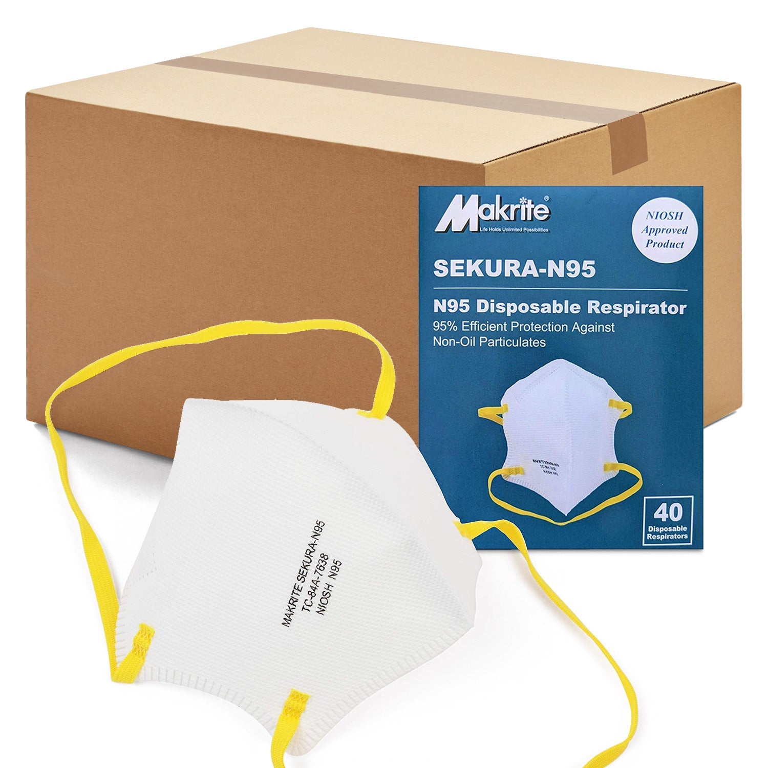 Makrite 480pcs Sekura N95 Foldable Particulate Respirator Mask, Regular Size Makrite 480pcs Sekura N95 Foldable Particulate Respirator Mask, Regular Size