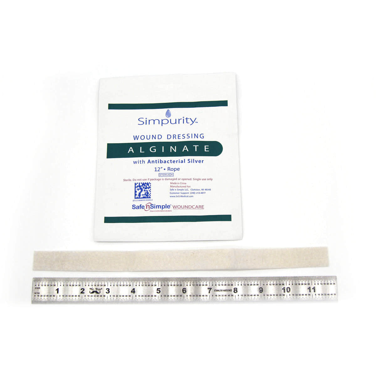 Safe N Simple Simpurity Silver Calcium Alginate Wound Dressing, 12 Inch Length Rope (120 Count) Safe N Simple Simpurity Silver Calcium Alginate Wound Dressing, 12 Inch Length Rope (120 Count)