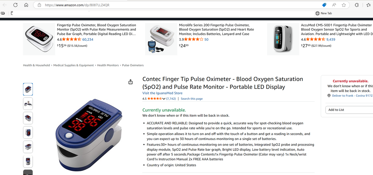 Contec Fingertip Pulse Oximeters CMS50DL Clearance was Amazon listed Contec Fingertip Pulse Oximeters CMS50DL Clearance was Amazon listed