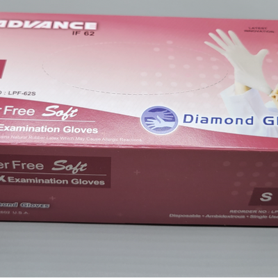 Diamond Advance IP62 Latex Exam Gloves 5.6mil Polymer Coated Powder Free 10 boxes per case Diamond Advance IP62 Latex Exam Gloves 5.6mil Polymer Coated Powder Free 10 boxes per case