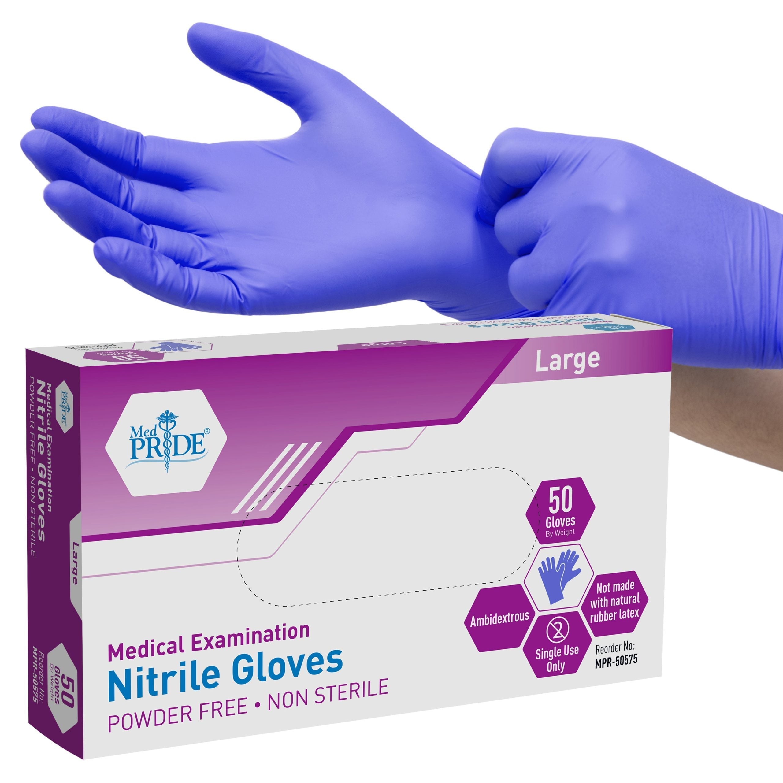MedPride Nitrile Ice Blue Exam Gloves 4.6 Mil Thick Powder Free Non Sterile - 50 Gloves / Case of 20(1000 count) MedPride Nitrile Ice Blue Exam Gloves 4.6 Mil Thick Powder Free Non Sterile - 50 Gloves / Case of 20(1000 count)