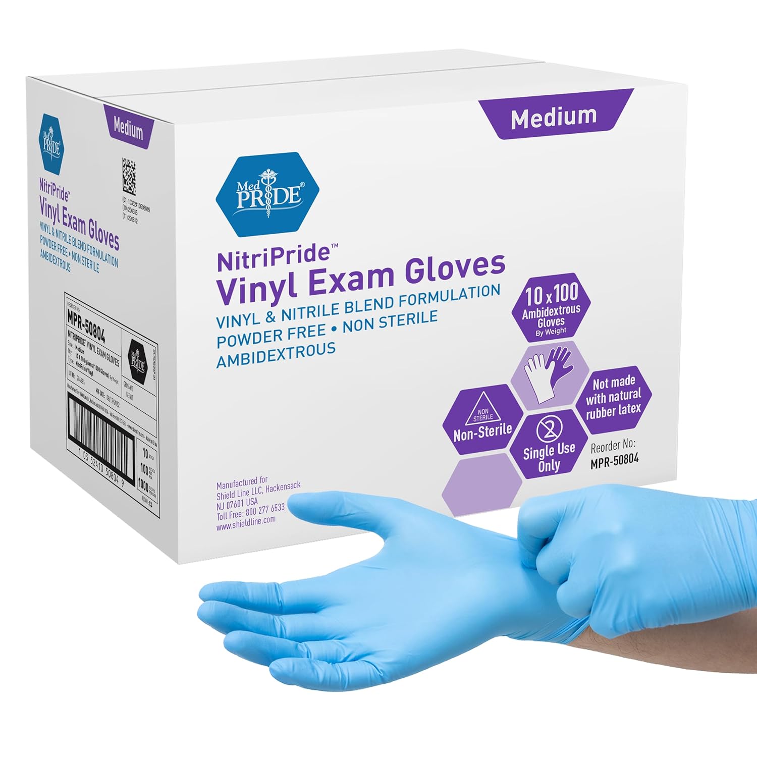 MedPride Synthetic Vinyl Exam Gloves 5 Mil Thick Non-Sterile Powder Free - 100 Gloves / Case of 10 (1000 count) MedPride Synthetic Vinyl Exam Gloves 5 Mil Thick Non-Sterile Powder Free - 100 Gloves / Case of 10 (1000 count)
