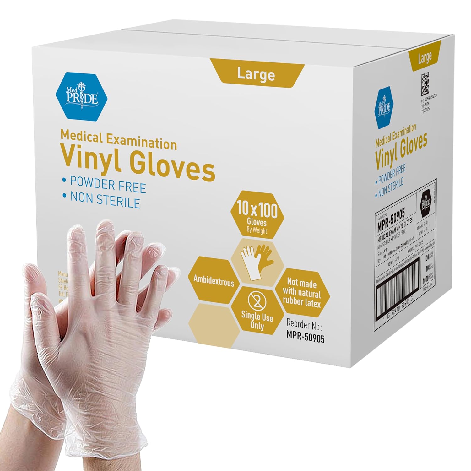 MedPride Vinyl Exam Gloves 4 Mil Thick Non-Sterile Powder Free - 100/box, Case of 10 (1000 count) MedPride Vinyl Exam Gloves 4 Mil Thick Non-Sterile Powder Free - 100/box, Case of 10 (1000 count)