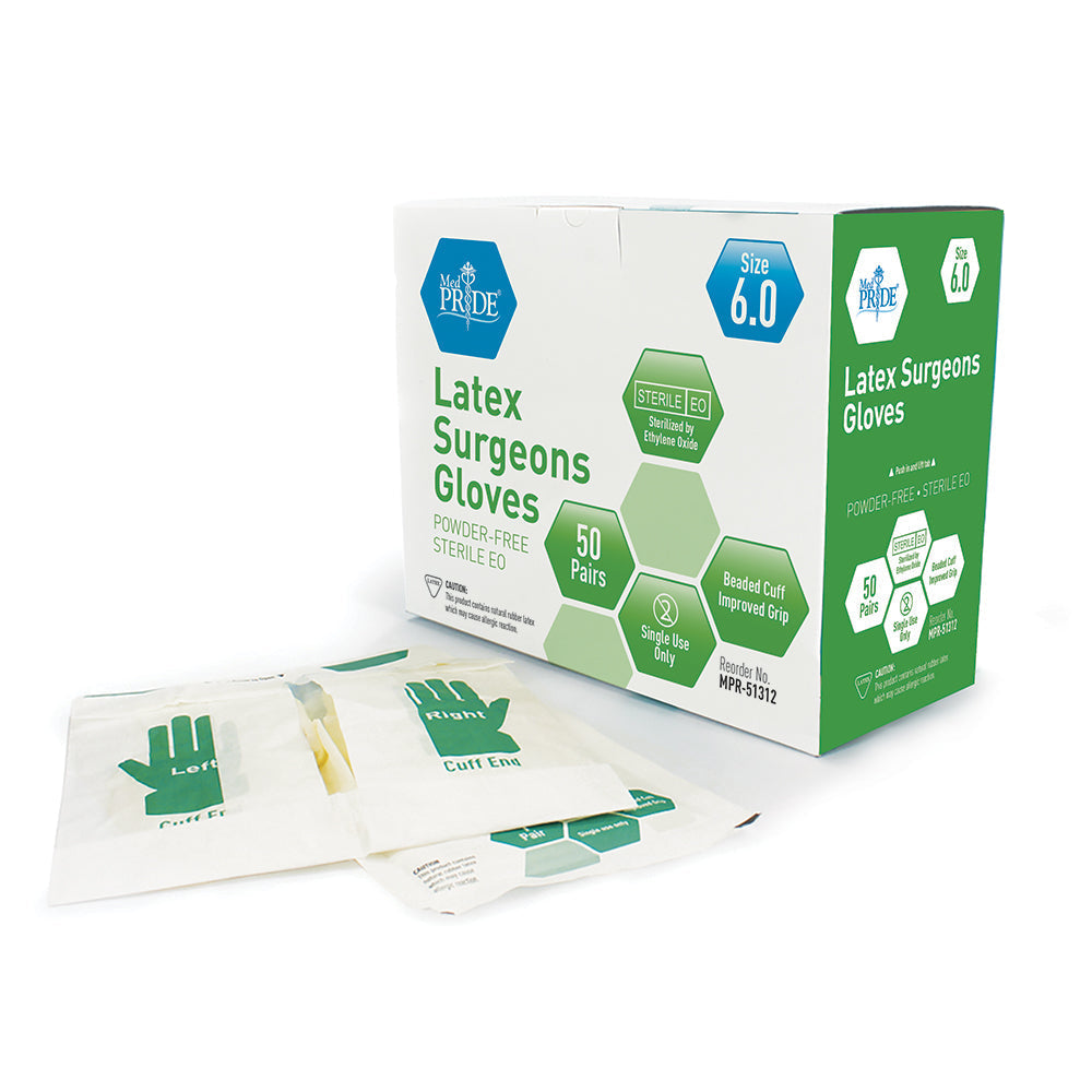 MedPride Latex Surgeons Gloves 5 Mil Thick Sterile Powder Free - 50 Pairs / Case of 4 MedPride Latex Surgeons Gloves 5 Mil Thick Sterile Powder Free - 50 Pairs / Case of 4
