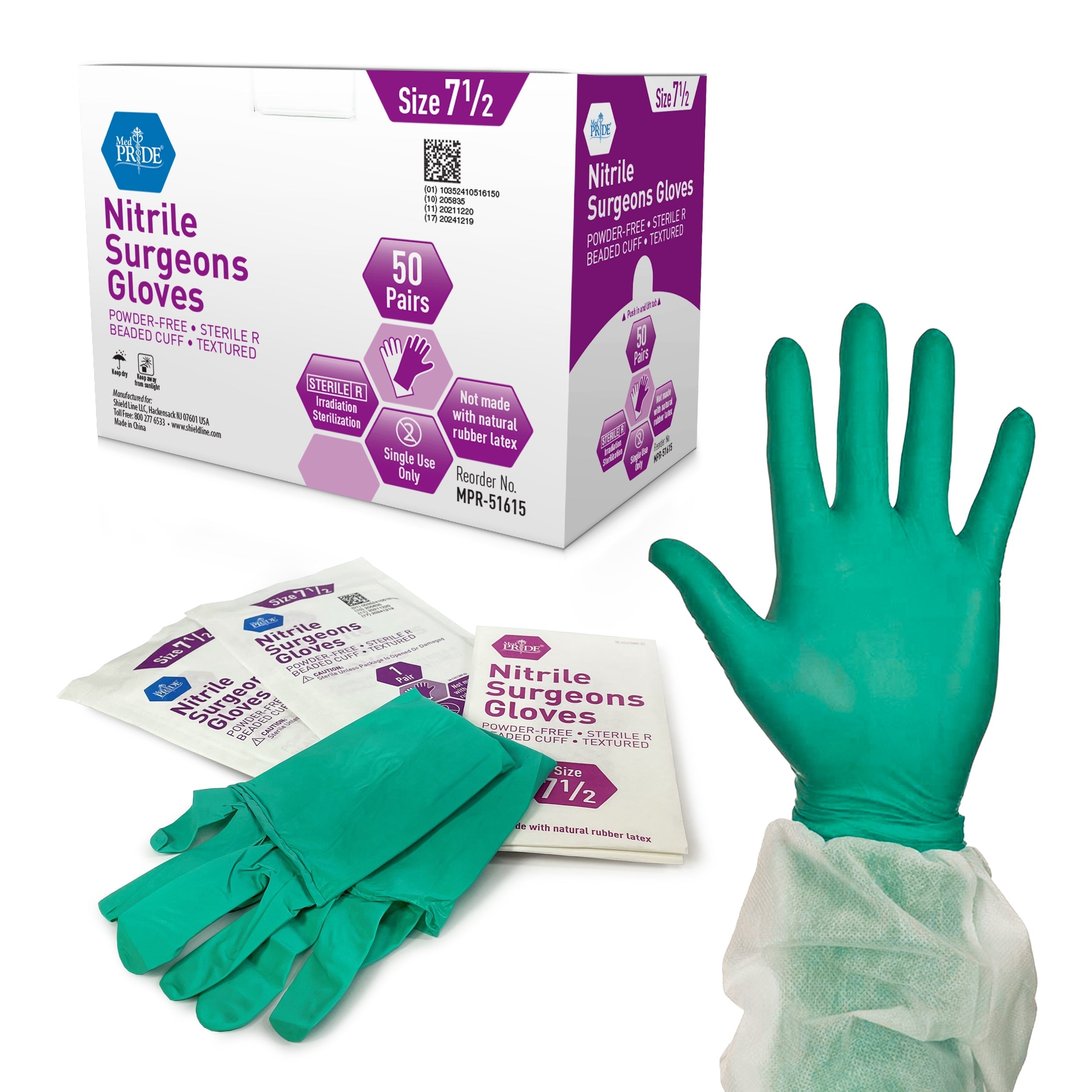 MedPride Nitrile Surgeons Gloves 5 Mil Thick Sterile Powder Free - 50 Pairs / Case of 4 (200 Count) MedPride Nitrile Surgeons Gloves 5 Mil Thick Sterile Powder Free - 50 Pairs / Case of 4 (200 Count)