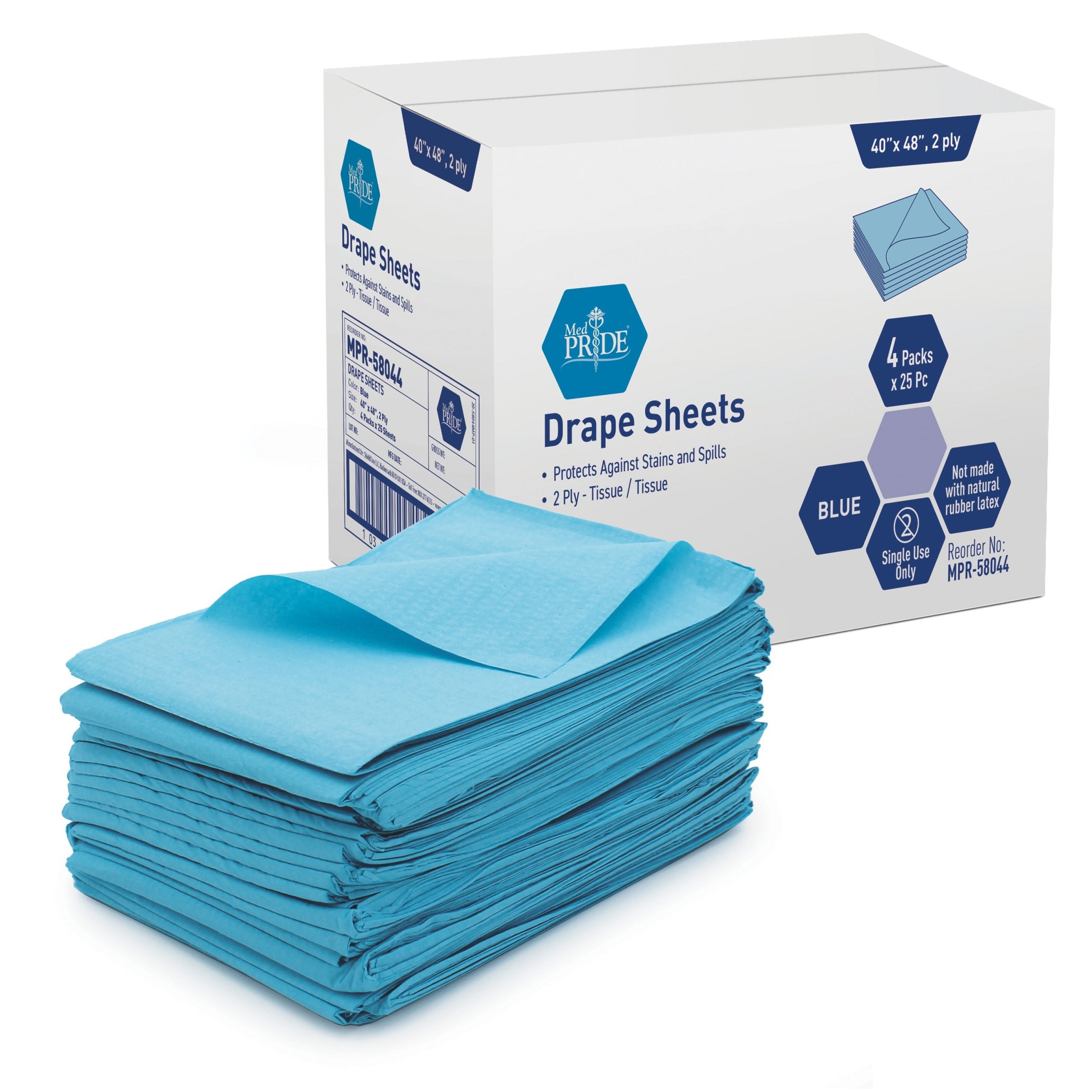 MedPride 2-Ply Hospital Drape Disposable Sheets Leakproof Paper Sheet Table Cover, Blue, 25-Pack, Case of 4 (100 Count) MedPride 2-Ply Hospital Drape Disposable Sheets Leakproof Paper Sheet Table Cover, Blue, 25-Pack, Case of 4 (100 Count)