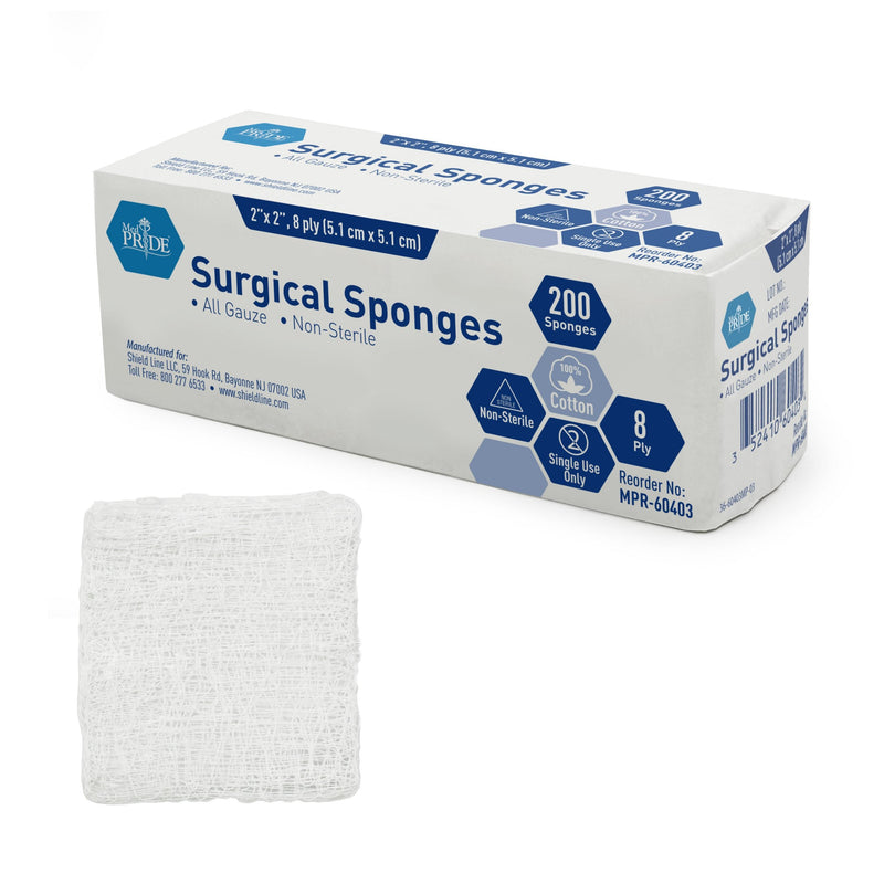 MedPride All Gauze Sponge N/S - 2"x 2" - 8Ply, 5M, 200/Box, Case of 25 (5000 Count) MedPride All Gauze Sponge N/S - 2"x 2" - 8Ply, 5M, 200/Box, Case of 25 (5000 Count)