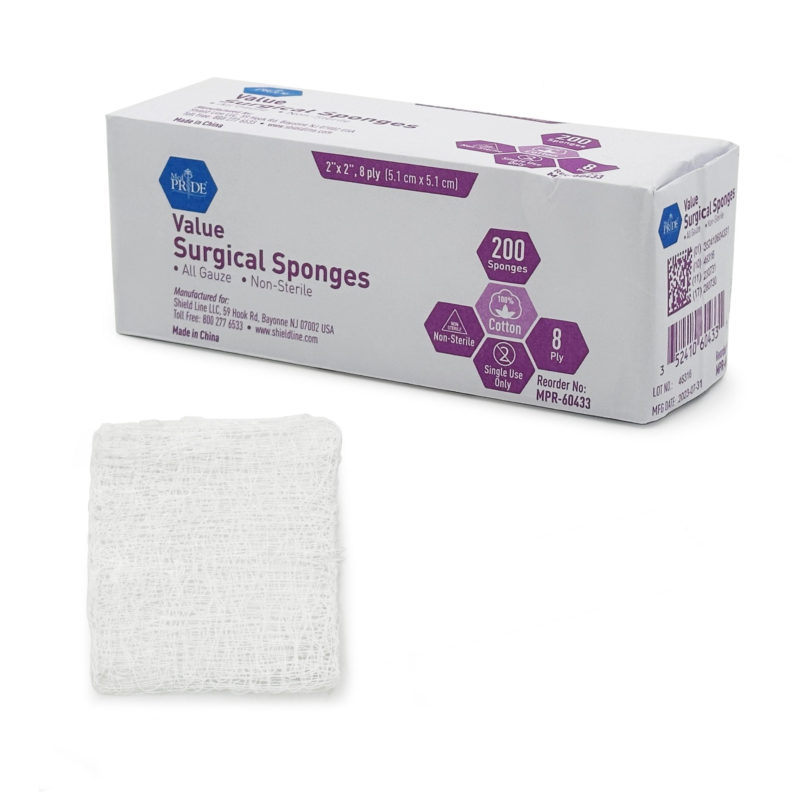 MedPride Value Gauze Surgical Sponges – Non-Sterile - 2x2 - 8 Ply - 200/box, Case of 25 (5000 Count) MedPride Value Gauze Surgical Sponges – Non-Sterile - 2x2 - 8 Ply - 200/box, Case of 25 (5000 Count)