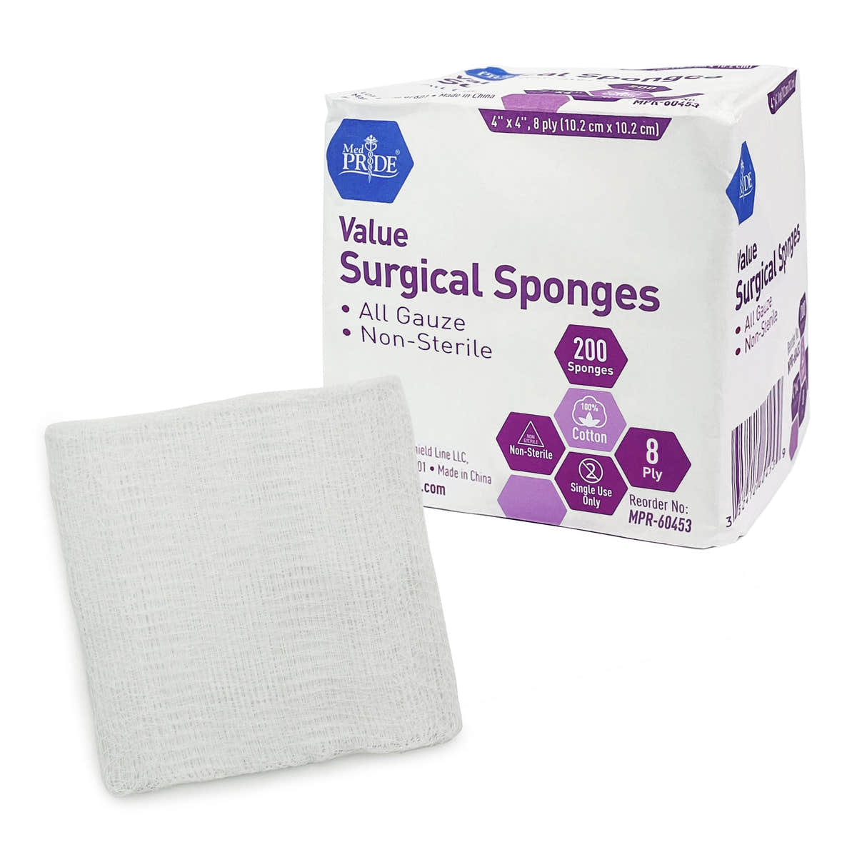 MedPride Value Gauze Surgical Sponges – Non-Sterile - 4x4 - 8 Ply - 200/box, Case of 20 (2000 Count) MedPride Value Gauze Surgical Sponges – Non-Sterile - 4x4 - 8 Ply - 200/box, Case of 20 (2000 Count)