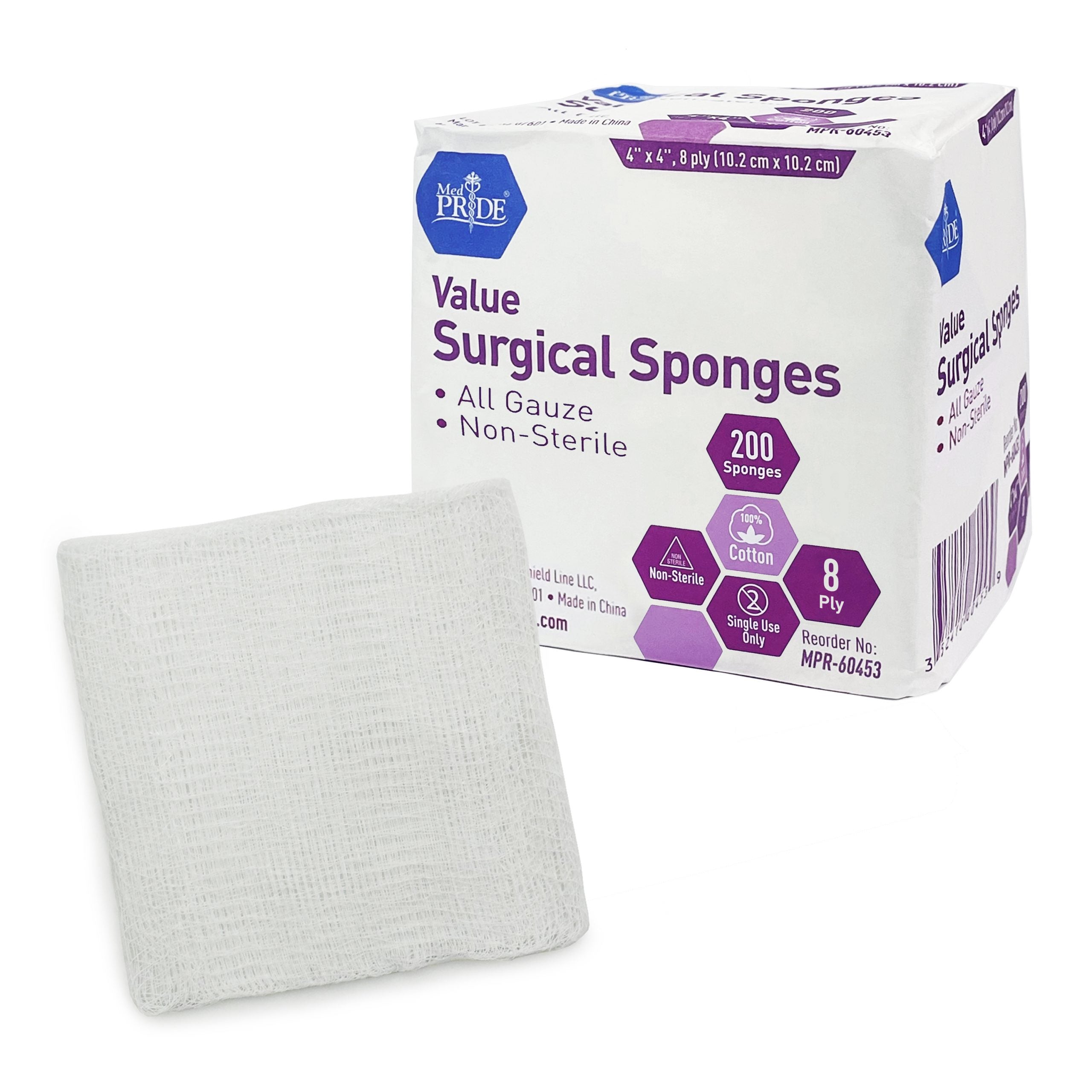 MedPride Value Gauze Surgical Sponges – Non-Sterile - 4x4 - 8 Ply - 200/box, Case of 20 (2000 Count) MedPride Value Gauze Surgical Sponges – Non-Sterile - 4x4 - 8 Ply - 200/box, Case of 20 (2000 Count)