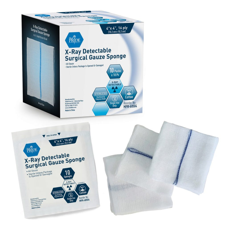 MedPride Sterile X-Ray Detectable Surgical Gauze Sponge 16-Ply, 4"x4", 10/Box, Case of 10 (100 Count) MedPride Sterile X-Ray Detectable Surgical Gauze Sponge 16-Ply, 4"x4", 10/Box, Case of 10 (100 Count)