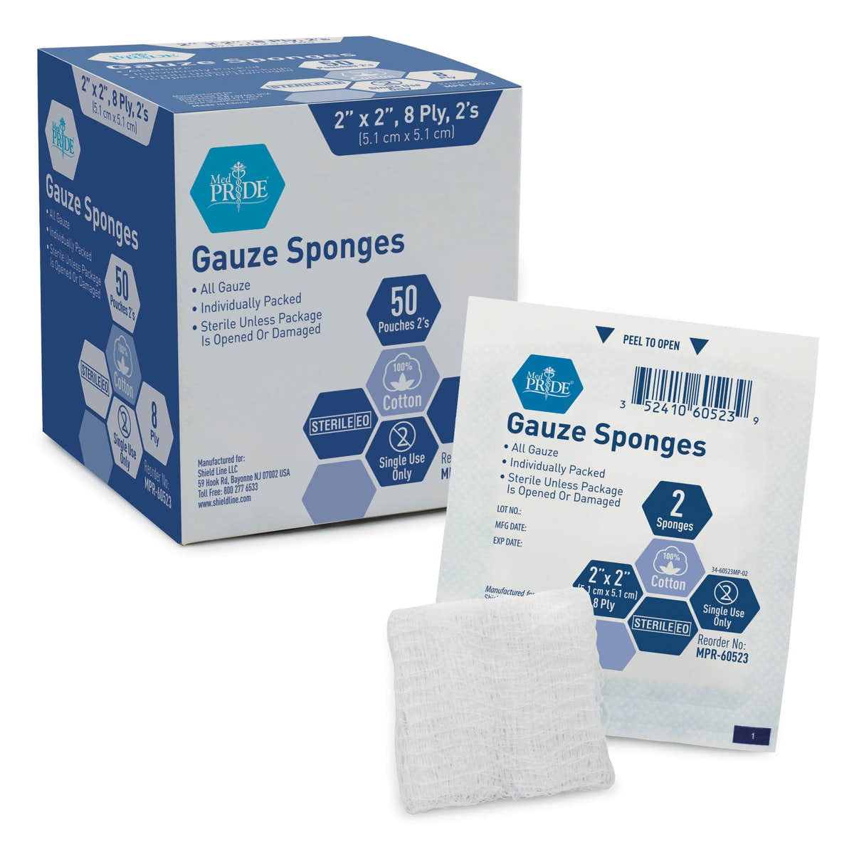 MedPride Sterile Surgical Gauze Sponge - 2's, 2"x2" - 8 Ply - 50/Box, Case of 30 (3000 Count) MedPride Sterile Surgical Gauze Sponge - 2's, 2"x2" - 8 Ply - 50/Box, Case of 30 (3000 Count)