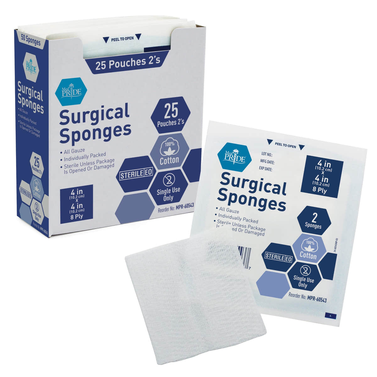 MedPride Sterile Surgical Gauze Sponge - 2's, 4"x4" - 8 Ply - 25/Box, Case of 24 (1200 Count) MedPride Sterile Surgical Gauze Sponge - 2's, 4"x4" - 8 Ply - 25/Box, Case of 24 (1200 Count)